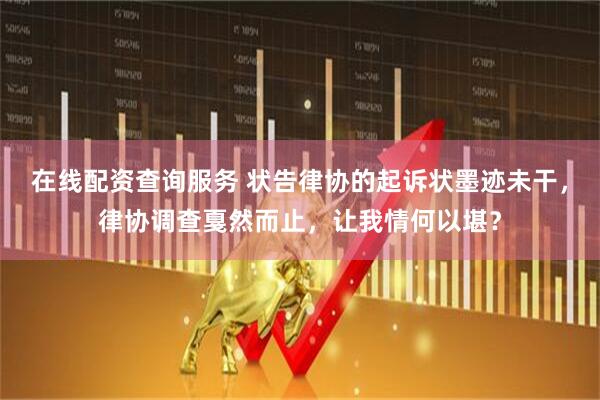 在线配资查询服务 状告律协的起诉状墨迹未干，律协调查戛然而止，让我情何以堪？